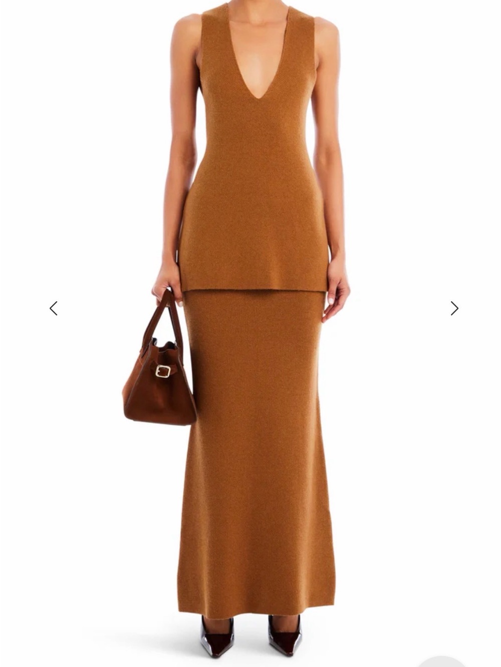SER.O.YA Brown Knit V-Neck Tank and Maxi Skirt Set